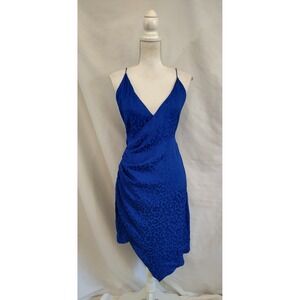 NWT Cushine Dress Faux Wrap Plung V Neck Sexy Royal Blue Animal Print Sz 10